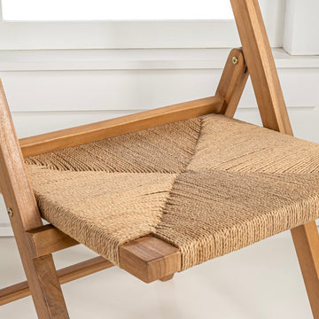 Kiawah Coastal Modern Wood Woven Seagrass Folding Chair - JONATHAN Y